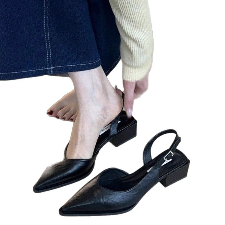 2025S Women s Designer Sandals Shallow Mouth Small Heels High Heels Spring summer French New Style Pointed Fine Heels Simple Outdoor Leisure Beach Sli
