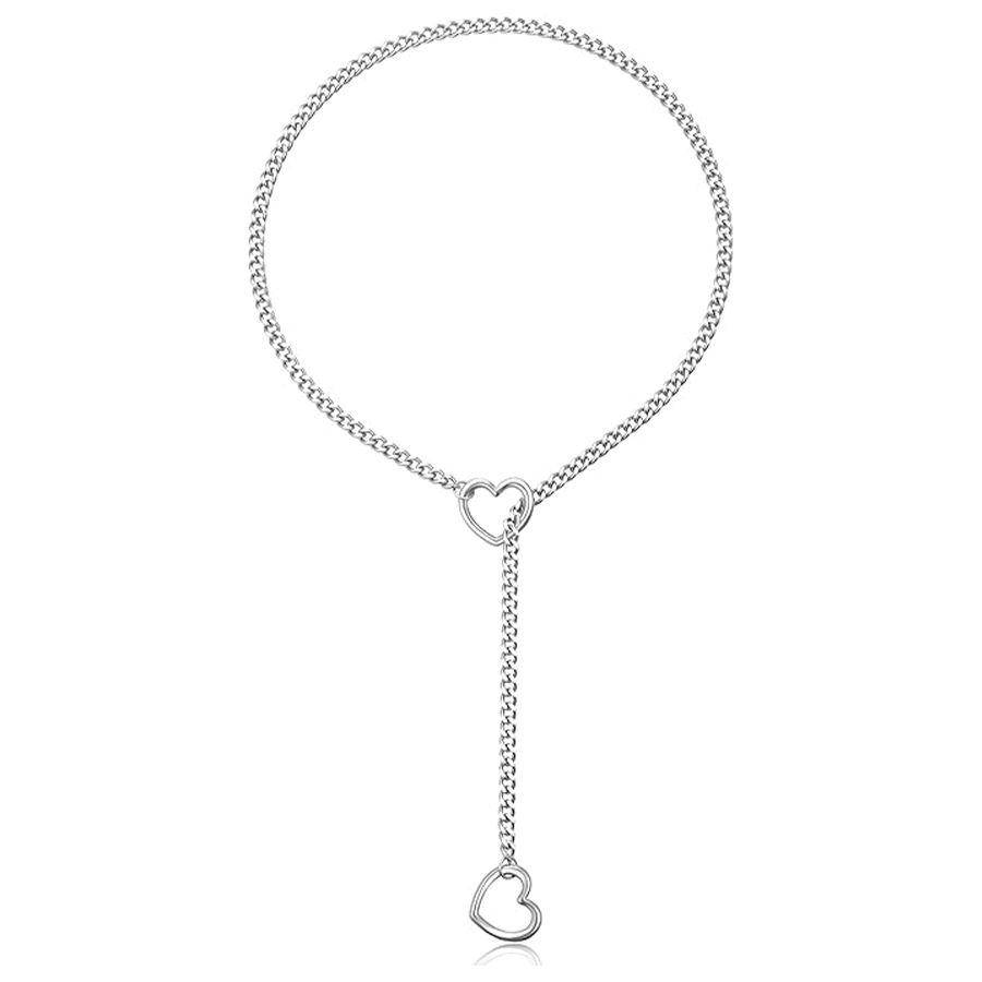 Heart Slip Chain Necklace for Women Men Stainless Steel Adjustable O-Ring Lariat Cuban Collar Choker Necklace Jewelry Punk Rock Gothic Y-Necklace Red 