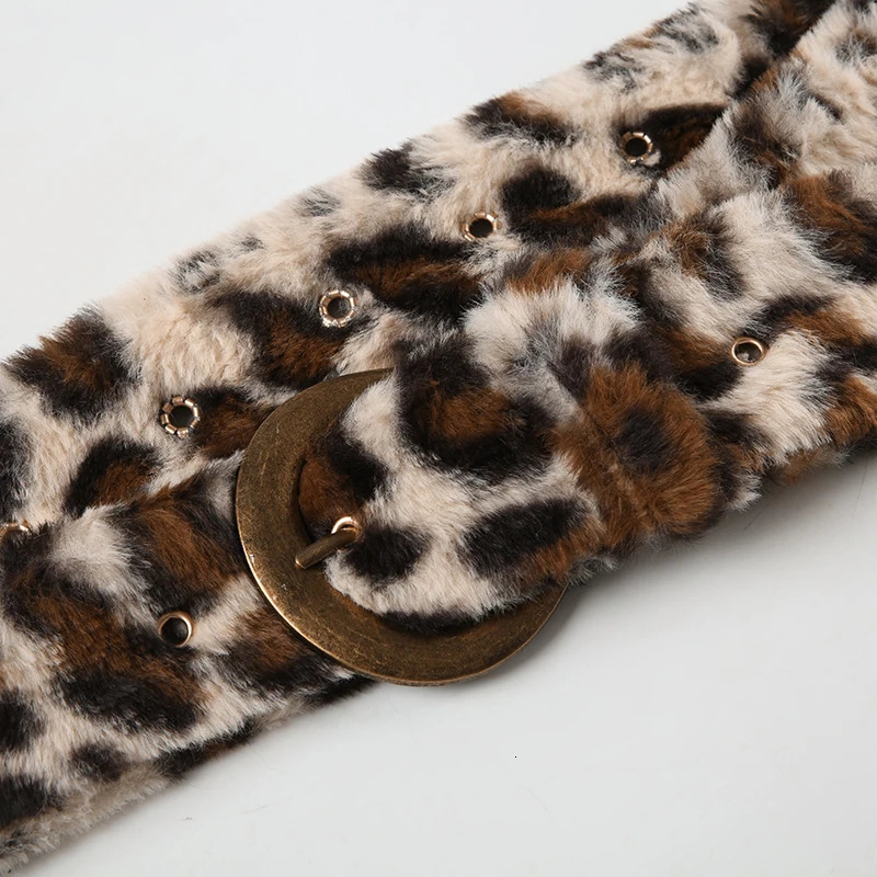 SUCHCUTE Leopard Print Fur Belts Chic Warm Hip hop Adjustable Accessorie Y2K Aesthetic 2000s Jeans Belt Personalized Grunge Belt 250402
