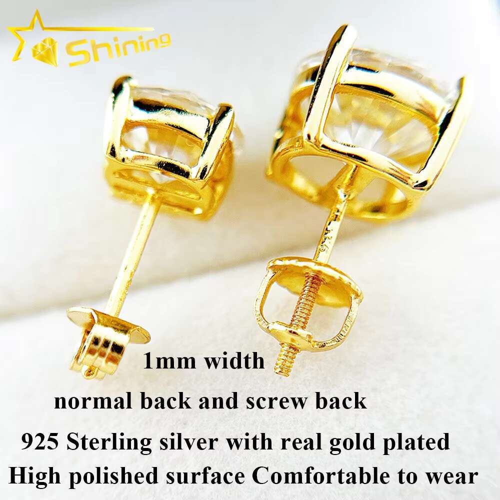 Cheapest Classical 4prongs Moissnaite Sier Gold Plated Screw Back Stud Earring Trendy Find Jewelry