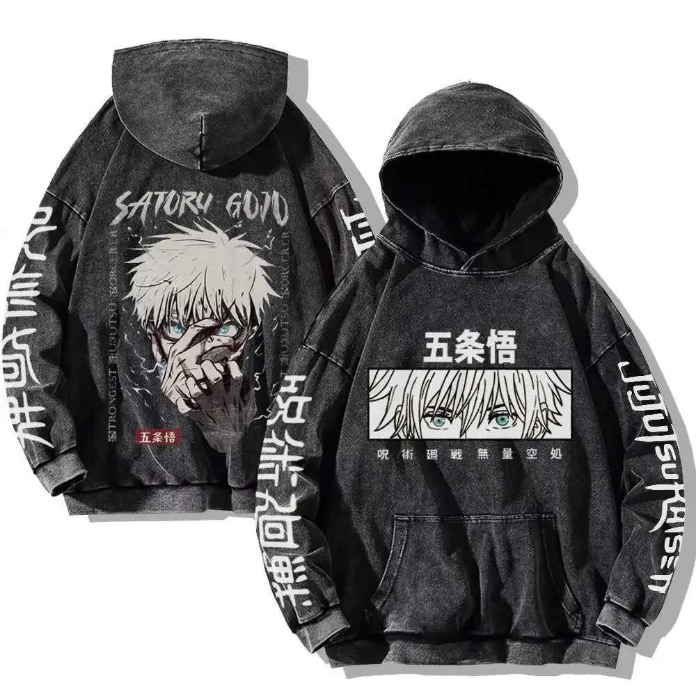 Vintage Anime Washed Hoodies Hip Hop Streetwear Cartoon Sweatshirts Men Women Casual Oversized Long Sleeve Pullover Y2k Clothes W251106