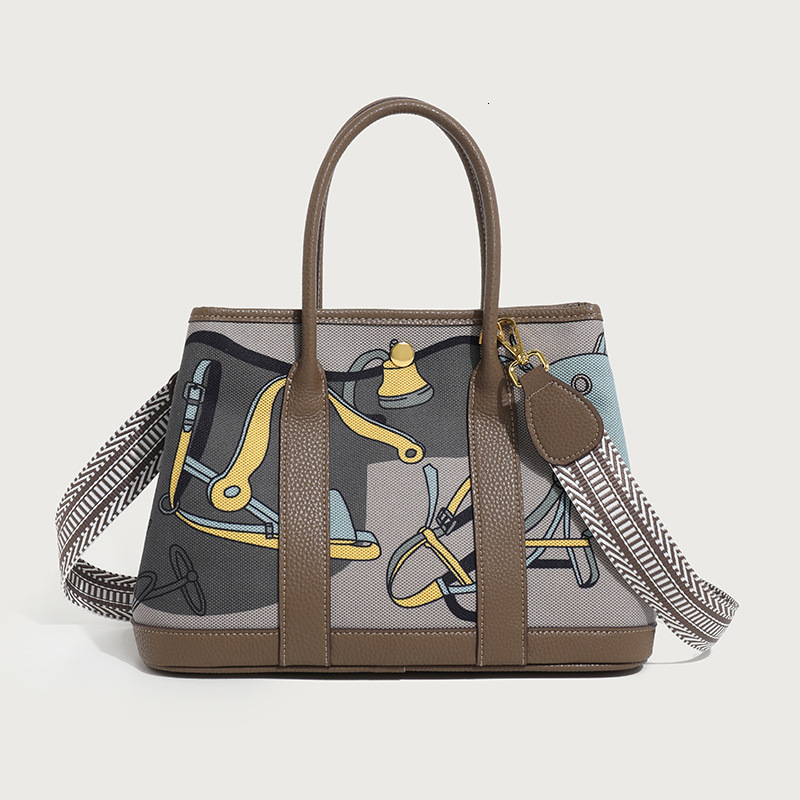 Canvas Splicing Leather Garden Large Capacity Graffiti Painted Tote Handheld Single Shoulder Crossbody Bag Shoulder Bags