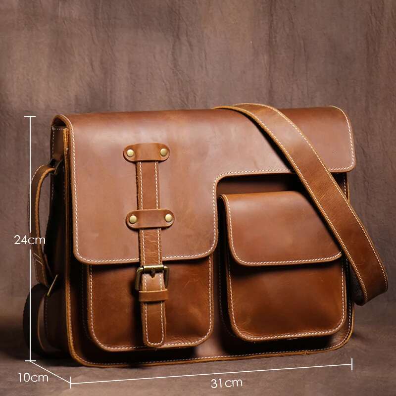 GURO Vintage Dee Leather Messenger High Quality Crazy Horse Cowhide Shoulder Sg Bag Weekend Crossbody For 12 Inch Ipad