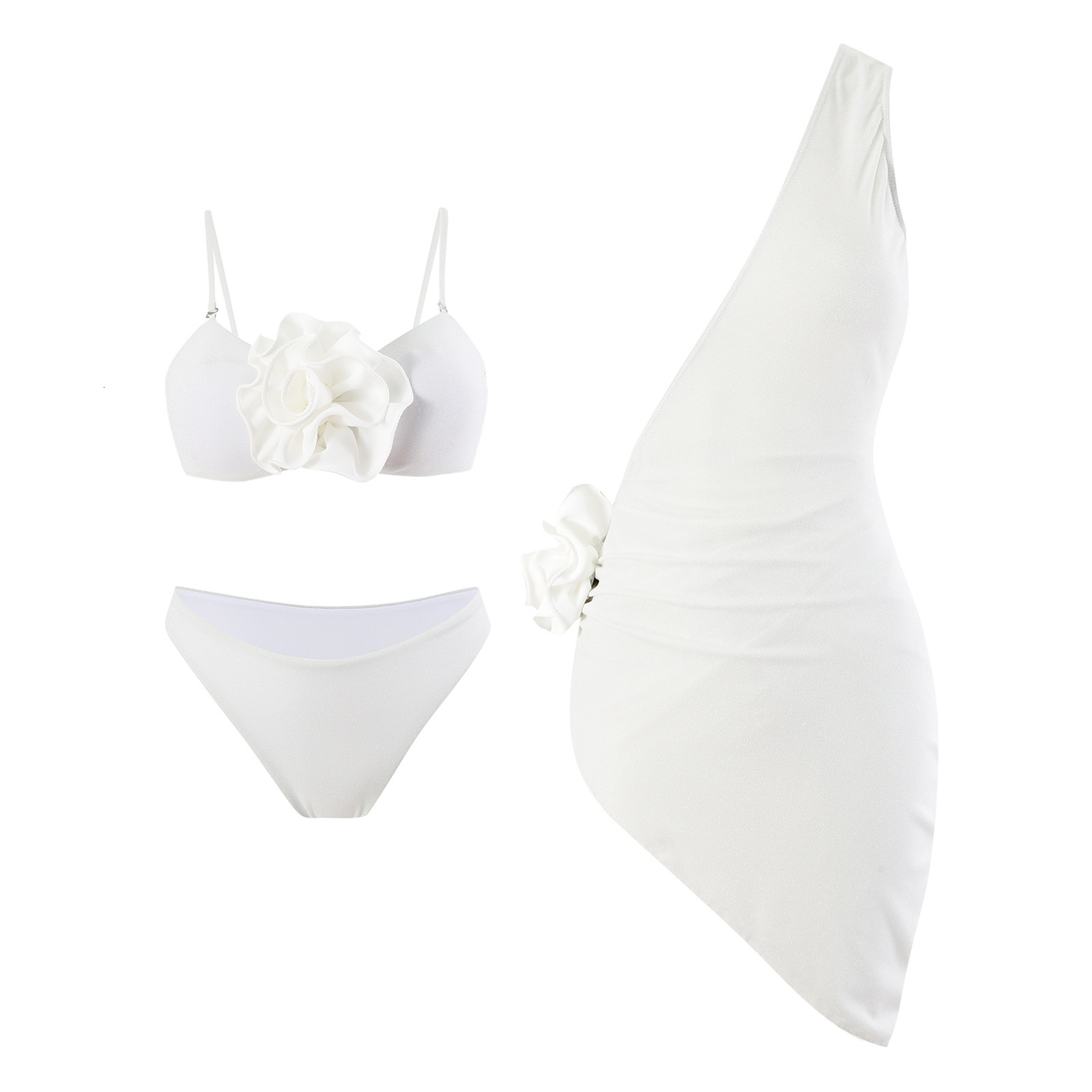 New women's three piece set solid color three-dimensional flower swimsuit