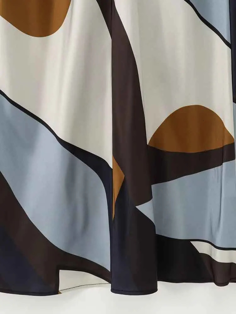 European style womens fashionable warm satin texture printed short sleeved midi dress 250401