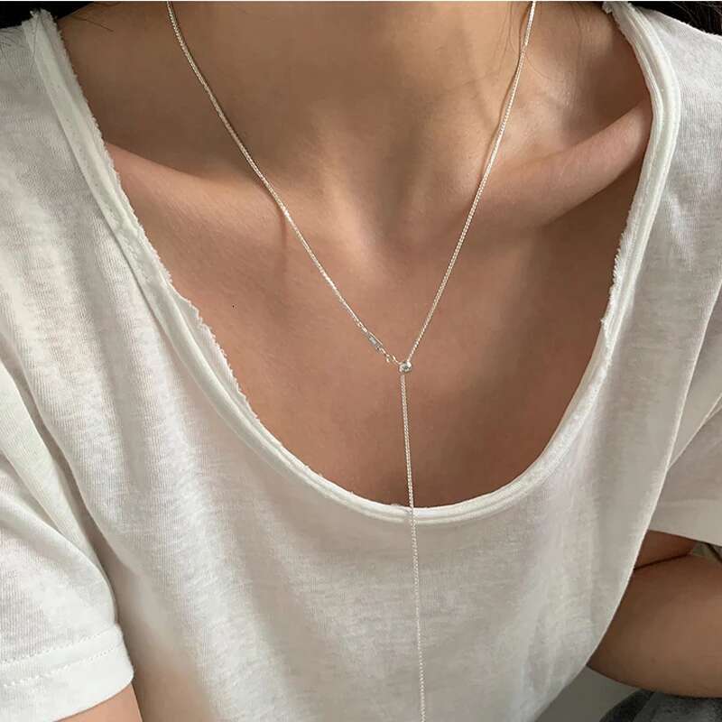 S Sterg Sier Adjustable Pull Type Snake Chain Choker Necklace Simple Heart-Shaped Pendant Women's Gift Boutique Jewelry
