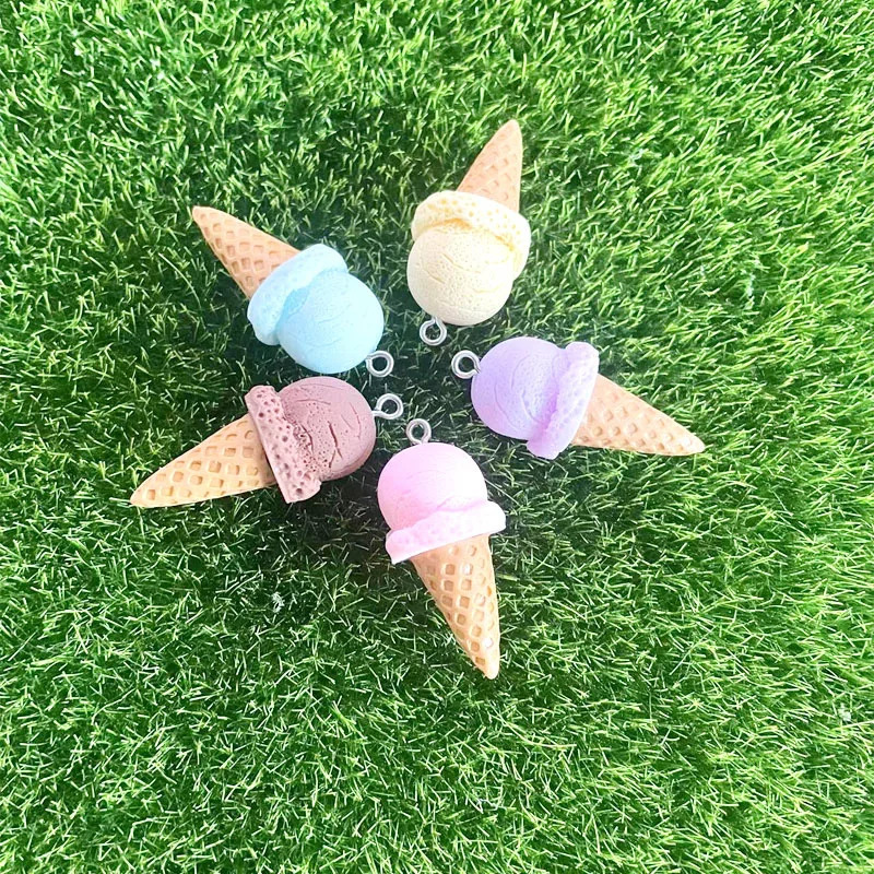 6 pieces of 17 38mm resin ice cream cone amulet pendant Cabochon handmade accessories DIY earrings necklace 250325