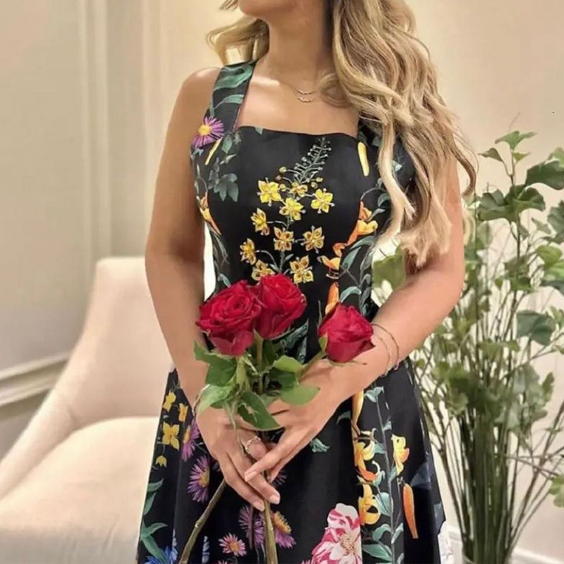 2025 Spring New Design Plant Flower Waist Slimming Style Fashionable Printed Dress