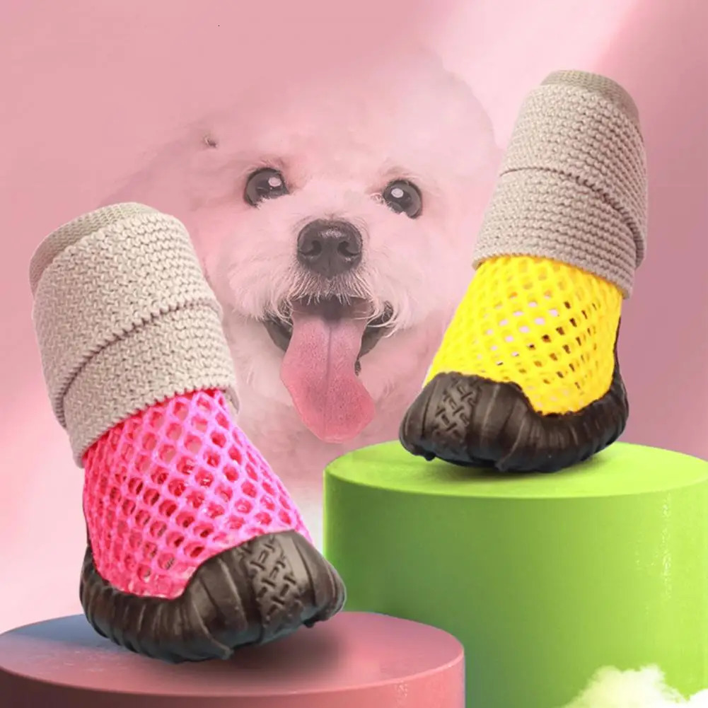 4Pcs Cute Pet Foot Cover Breathable Waterproof Multi-purpose Summer Puppy Dog Teddy Shoes 250402