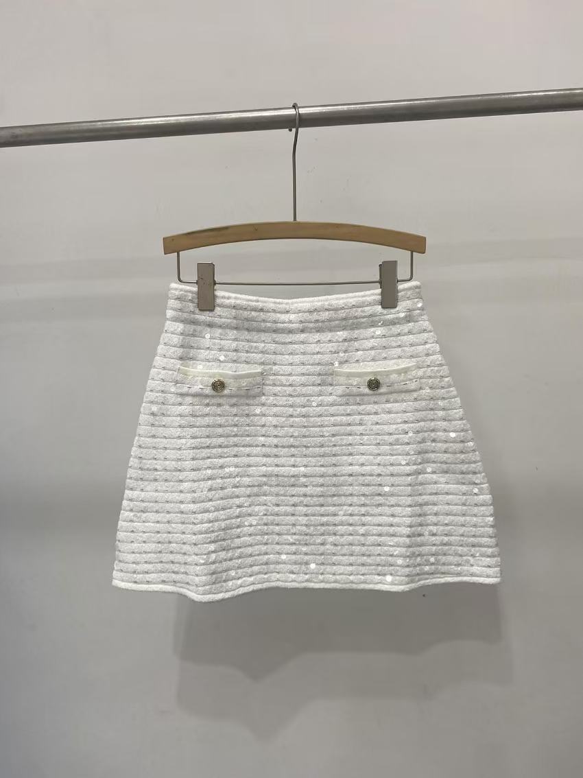 Designer Women's Jackets Sequin Knit Suit Ladies Single-Breasted Long Sleeve Short Jacket Or A-Line Skirt 2025 Autumn