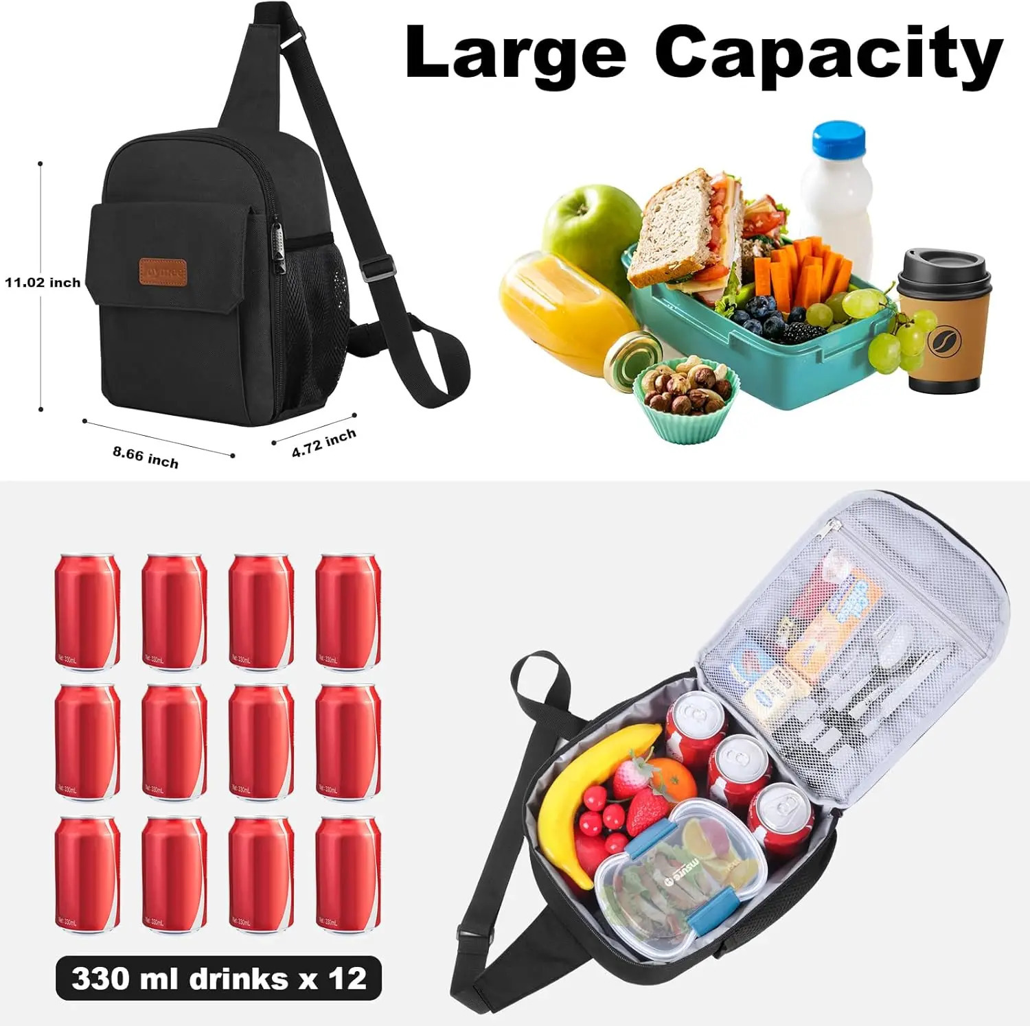 Sling lunch box bag suitable for women adults portable leak proof reusable insulated cross body small cooler with shoulder 250401