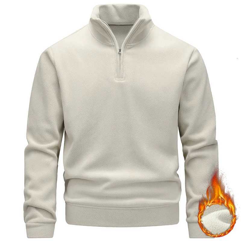 Sweatshirt Mens Fleece Warm Half Zipper Turtleneck Sweatshirt Solid Autumn Winter Pullover Korean Casual Sweatshirts Sportswear W251106