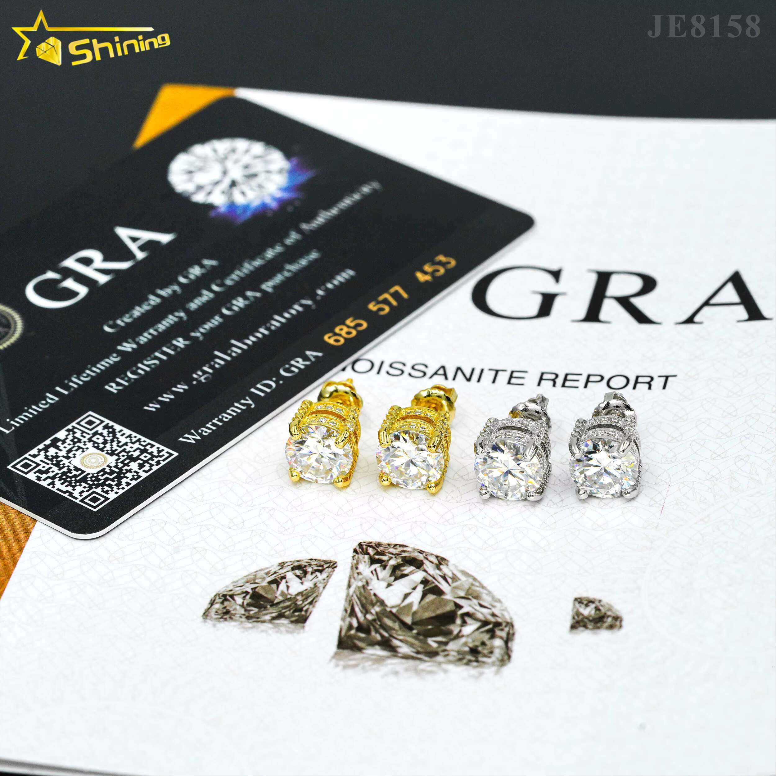 New Arrival Moissanite Gold Plated Sier Jewelry Full Round Side Stones Screw Back Stud Earrings
