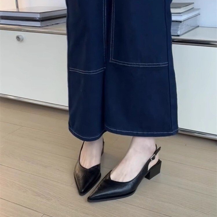 2025S Women s Designer Sandals Shallow Mouth Small Heels High Heels Spring summer French New Style Pointed Fine Heels Simple Outdoor Leisure Beach Sli