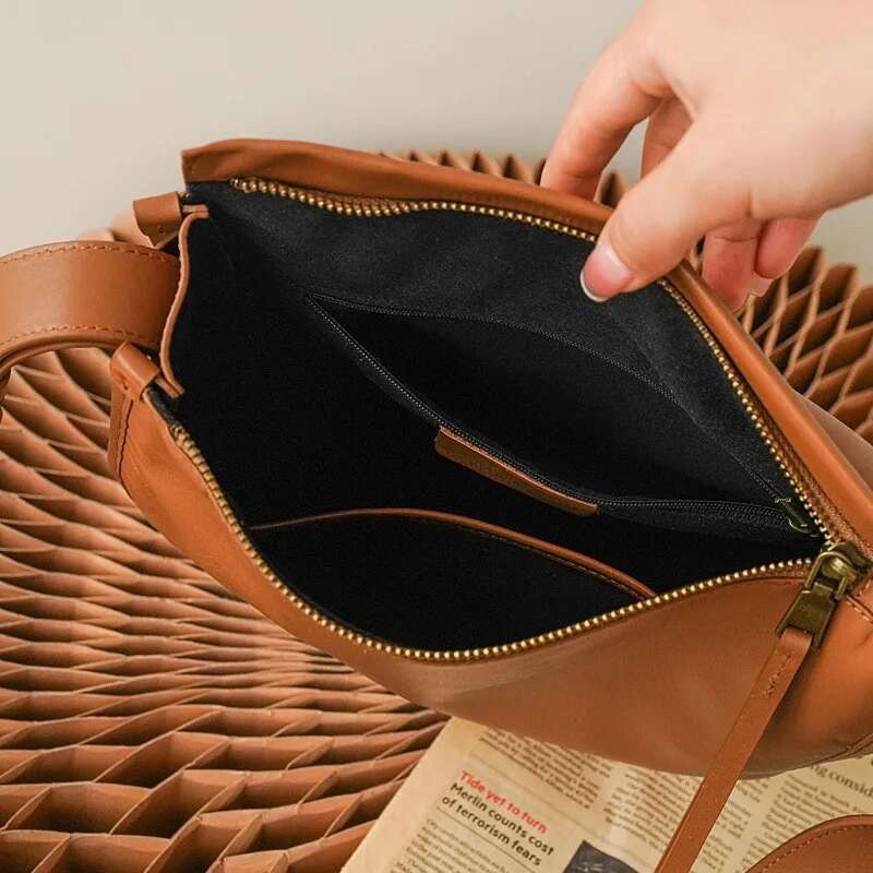 Johnature Genuine Leather Women's Bag 2025 New Solid Color Simple Soft Cowhide Handmade Shoulder Crossbody Bags