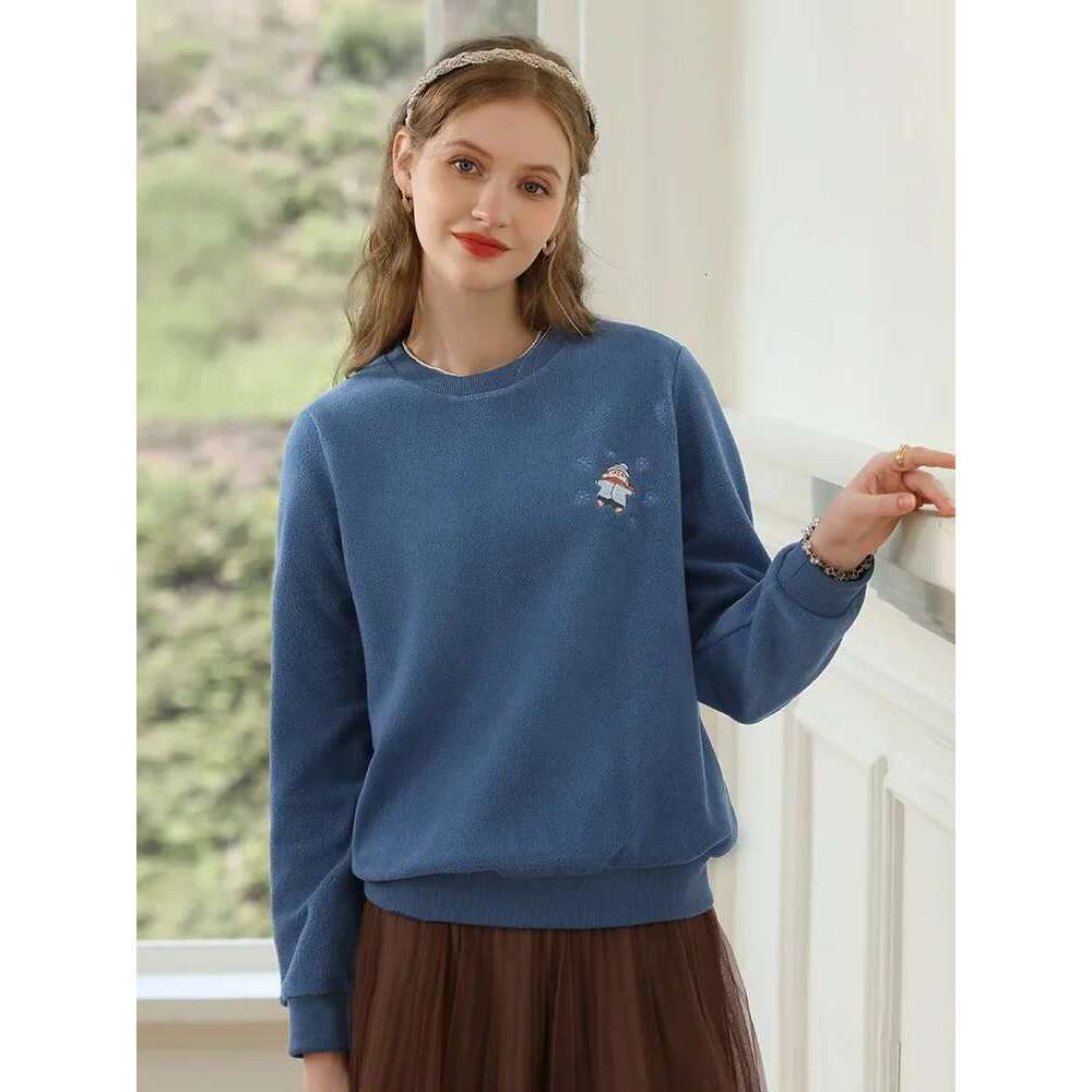 Women's Hoodies Winter New Loose Knit Ribbed Trendy Crewneck Embroidery Plus Wool Thick Pullovers