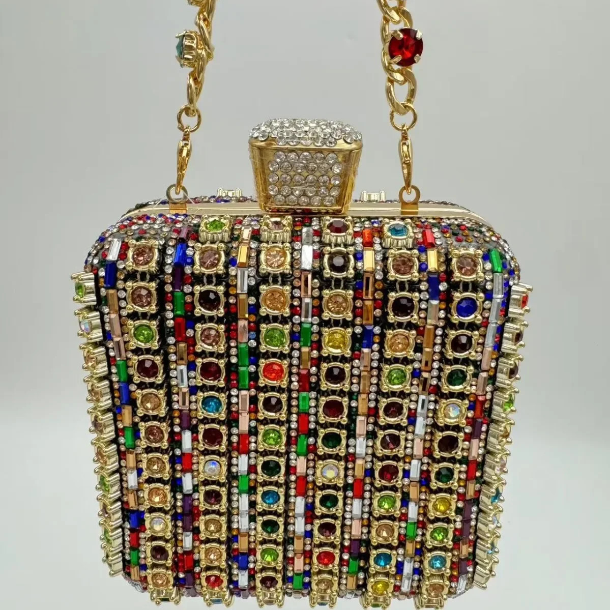 Handmade Diamond Encrusted Square Clutch Evening Bag Small Size Portable Sparkling Polyester Fiber Dinner Bag for Women 251106