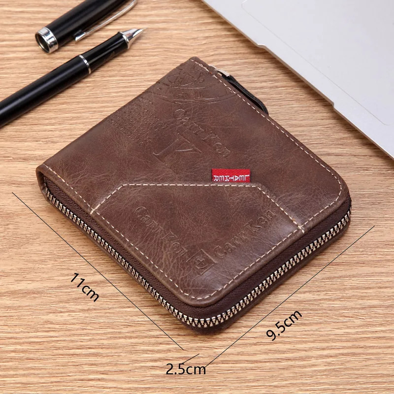 Mens PU Waxed Oil Leather Wallet Short Bifold Coin Purse with All-Around Zipper for Cash Cards 251105