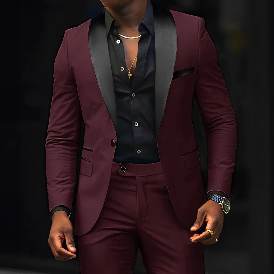 Mens slim fit set 2-piece wedding groom evening gown shawl collar jacket straight pants set XS-5XL 250402