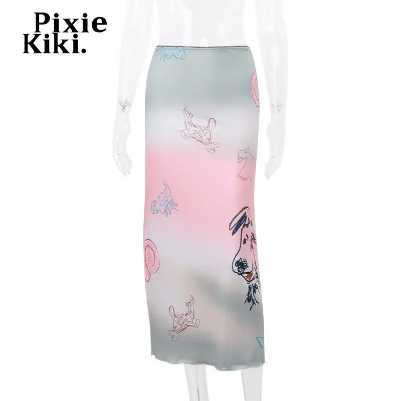 PixieKiki Y2k style long Maxi womens clothing cute core cartoon gradient pink print summer womens clothing P33-BE17 250402