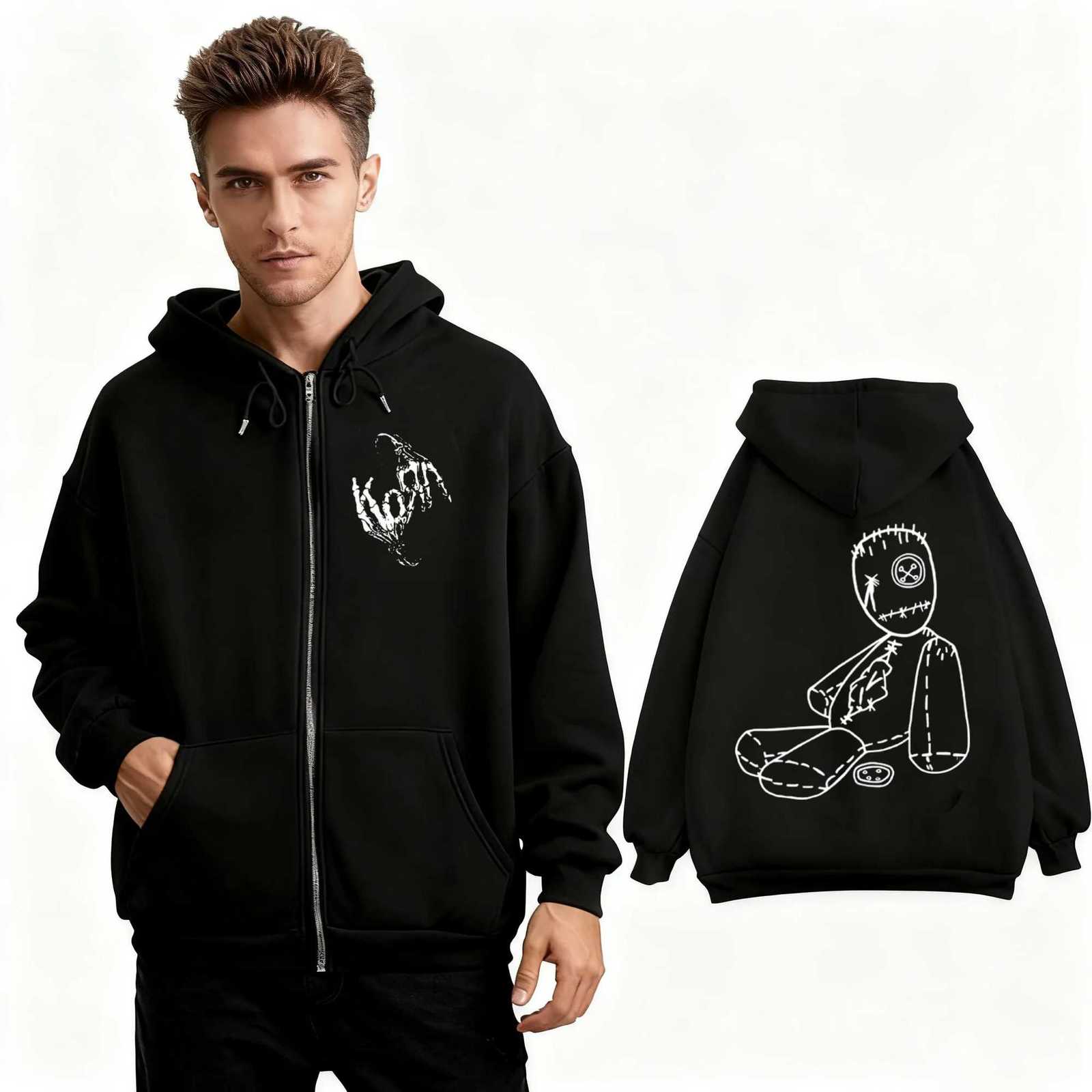 2025 Autumn/Winter Limited Korn Rock Band Merch 00cotton Print Zipper Hoodie Music Album Issues Men Women High Quality Fashion W251106