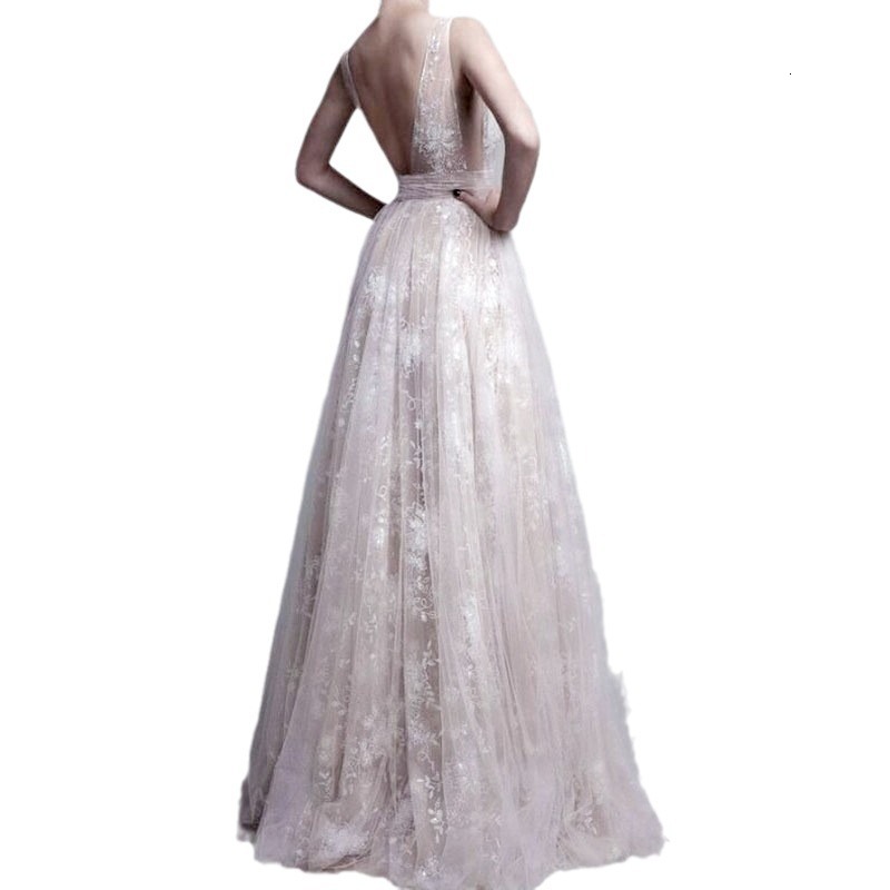 2025 Summer New Womens Dress Sexy Lace Deep V-sleeveless Evening Dress