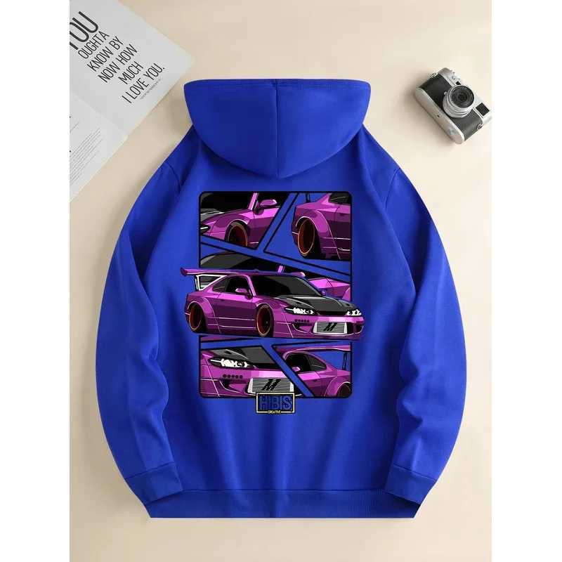 Mens new fashion hoodie casual daily drawstring hooded sweatshirt car print front kangaroo pocket mens jacket W251106
