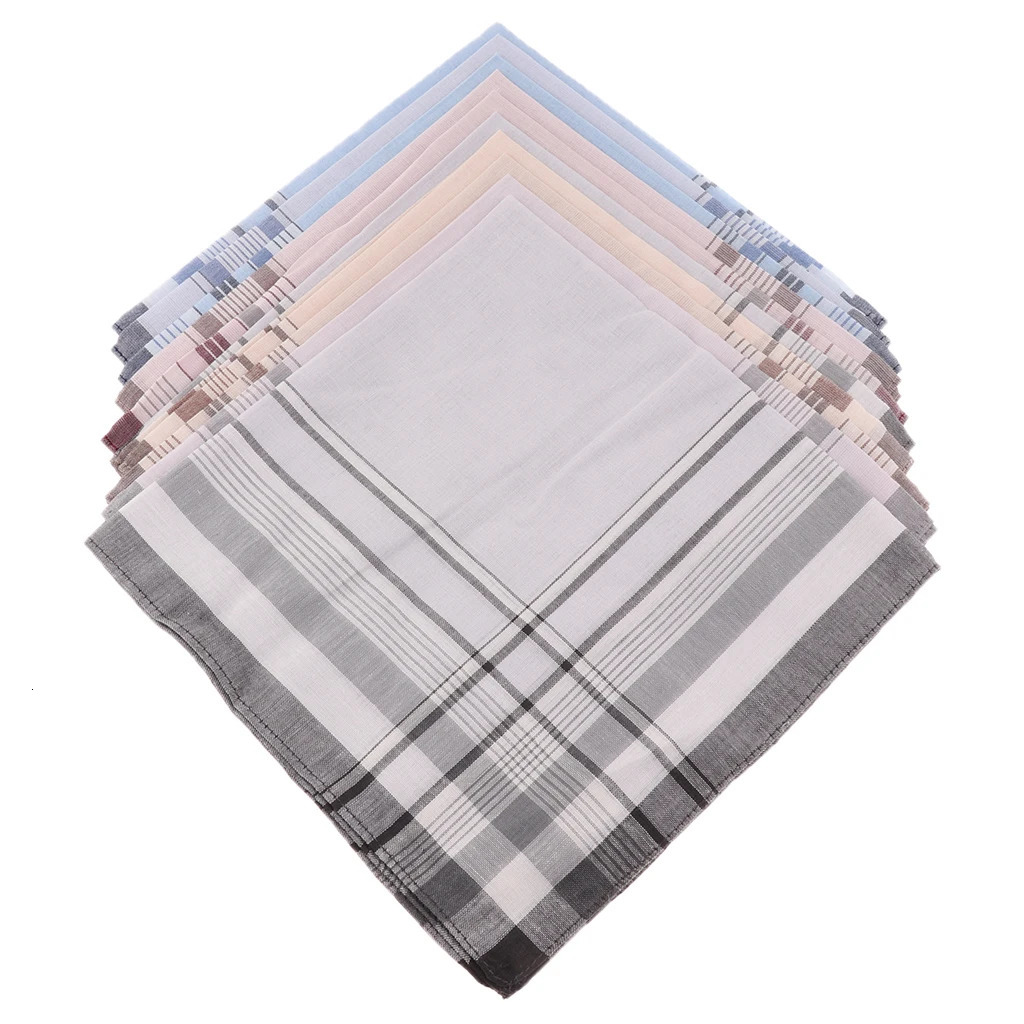 10pcs Men plaid Handkerchiefs Cotton with Stripe Hankies Gift Set Women Classic Handkerchief Pocket Hanky Pocket Squares 250403