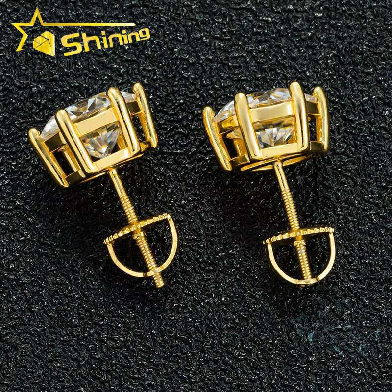 Classical 6 Prongs Earrings GRA Moissnaite Pass Diamond Tester 925 Sterling Silver Moissanite Screw Back Stud Earrings