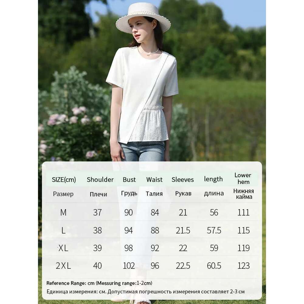 Summer New T-Shirts For Women Spliced Hollow Out Pleated Short-Sleeve Casual Fashion Female Blouse