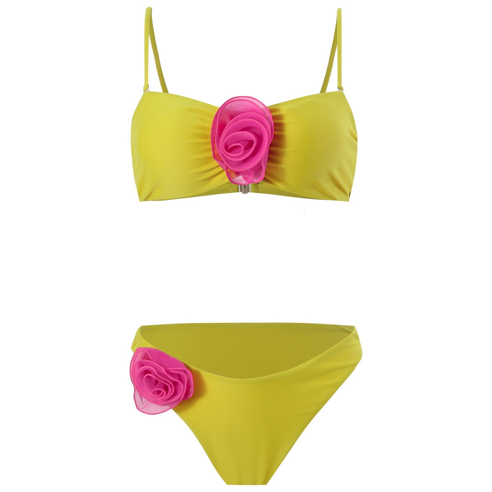 Sexy solid color bikini 2025 new three-dimensional flower decoration split swimsuit for women