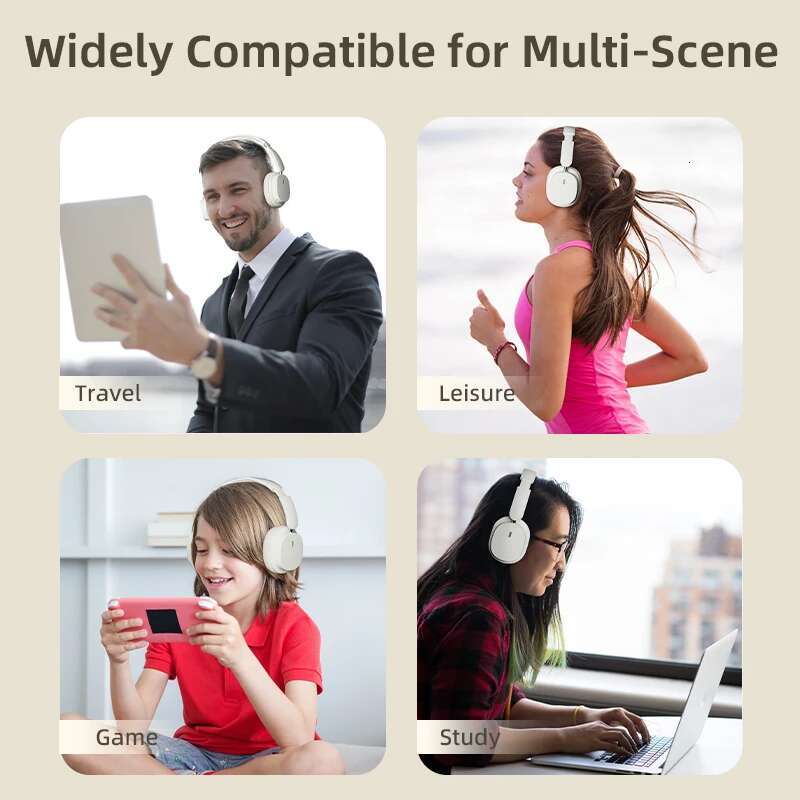 Bluetooth 5.3 Fashion Wireless Headphones HIFI Stereo Portable Over-ear Business Headset Low Latency Gaming Earphones With Mic