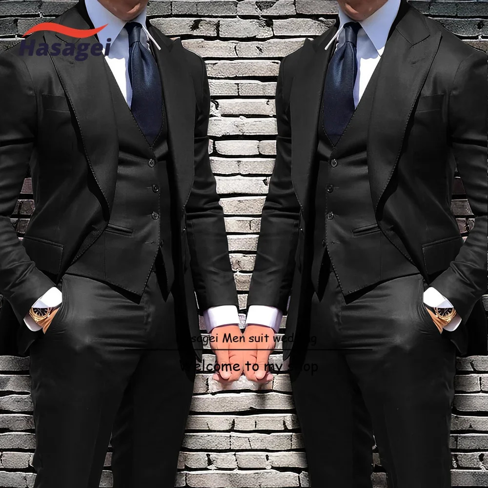 Business mens 3-piece formal jacket pants vest ultra-thin suitable for grooms wedding evening dress sharp lapel mens jacket 250402