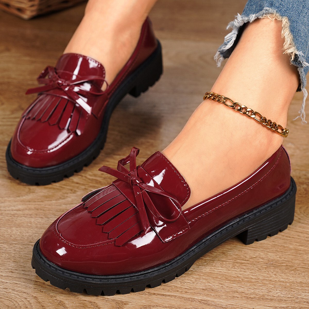 Cross-Border Plus Size Loafers 2024 Spring and Autumn New Patent Leather Bow Mary Jane Casual Shoes for Women ddmypanda