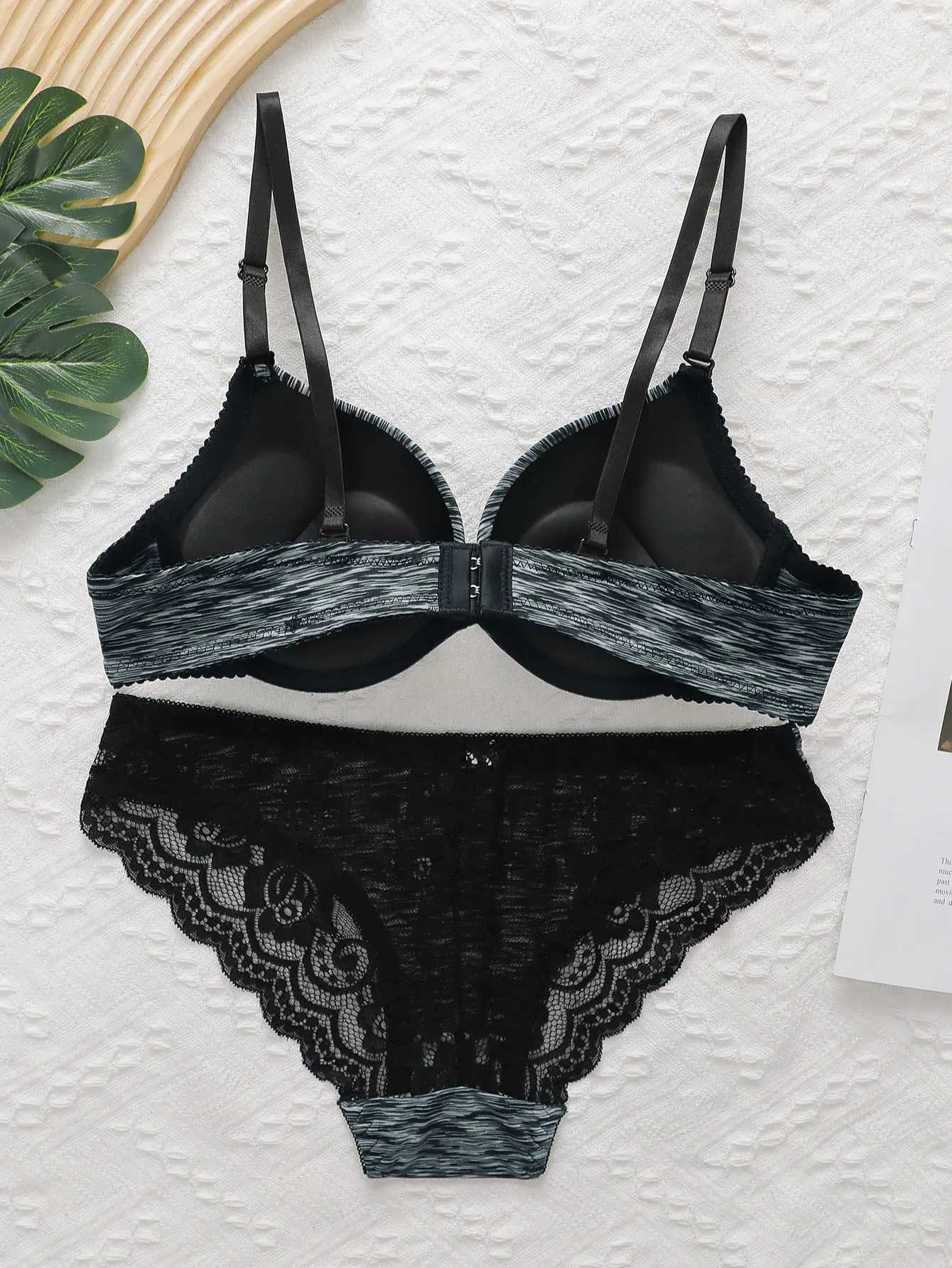 Womens sexy embroidered lace lingerie set with steel rims gathered push ups and underwear comfortable fit set A3185XJ251106