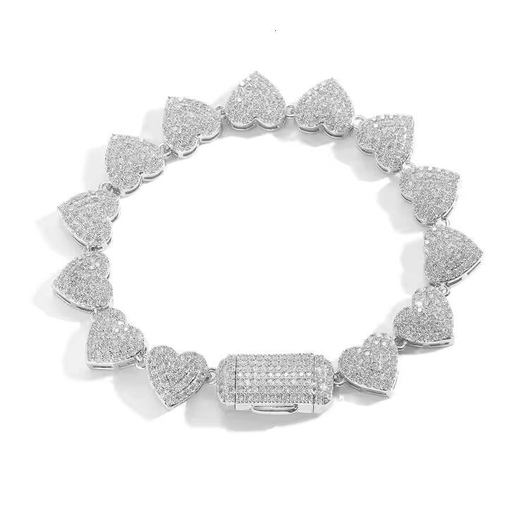 Luxury 10MM 925 Silver Moissanite Diamond Iced Hip Hop Fashion Necklace Heart Shape Clavicle Chain for Men Womens Engagement