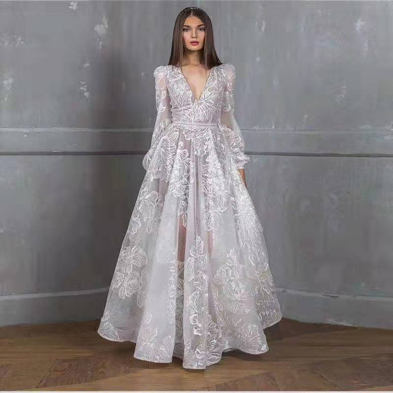 2025 Womens Bead Dress New Lace Embroidered Wedding Dress Evening Dress Banquet Dress