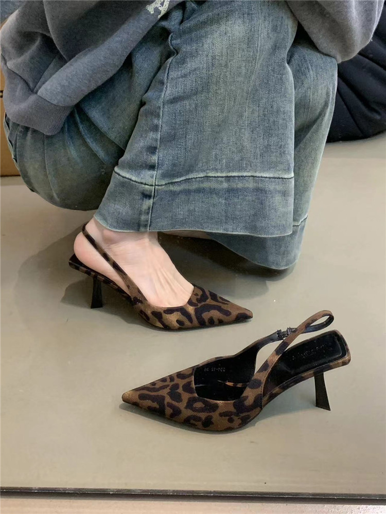 New 2025 Women fashion high-end sexy high heels leopard print retro elegant slim heel pointed sandals classic trend party banquets daily
