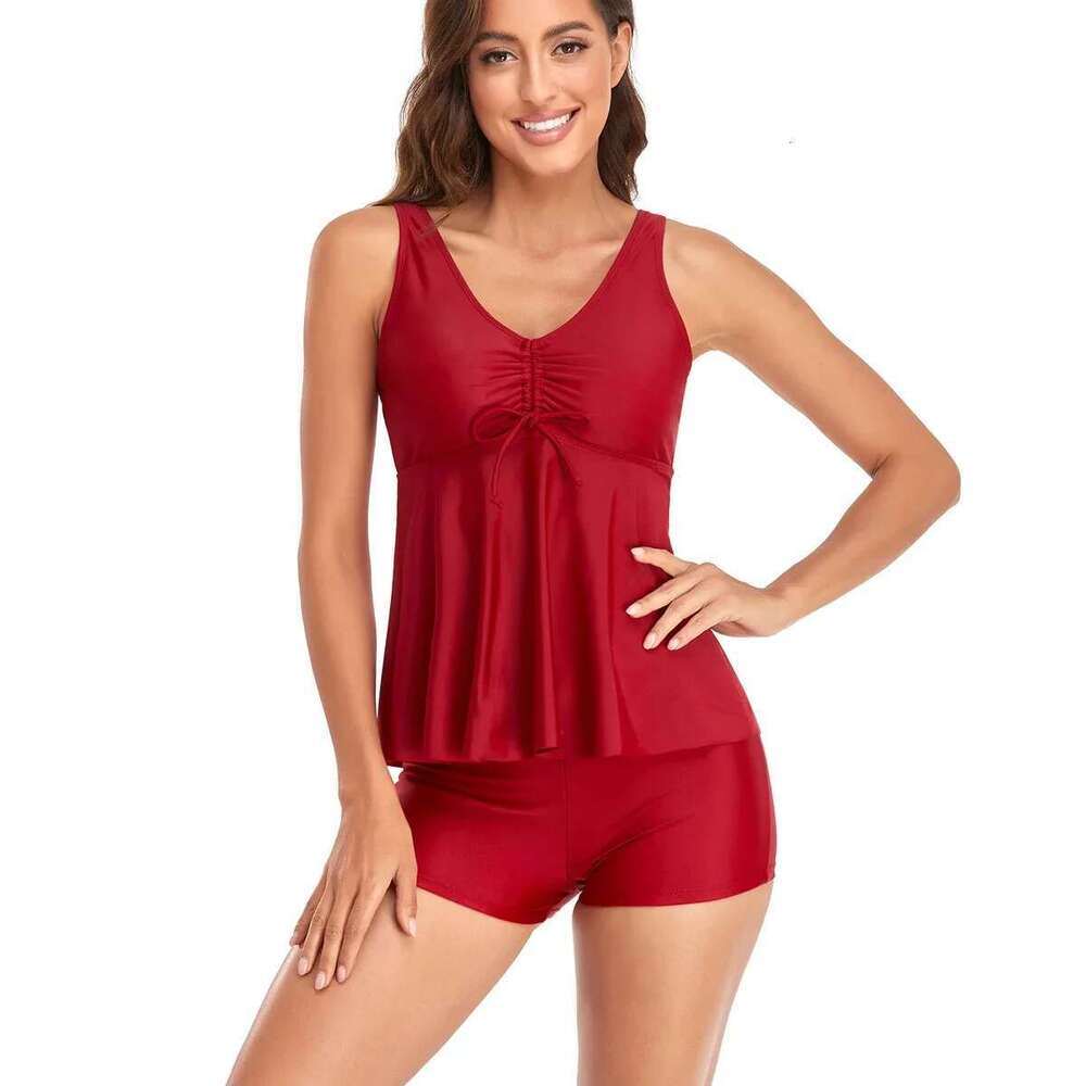 Women Swimsuit 2025 Two Pieces Bikini Sexy Print Tankini V-neck Suspenders Backless Bathing Suit Pants Summer Beachwear Swimwear