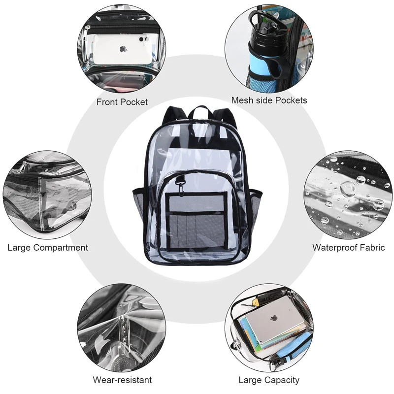 Transparent shoulder bag unisex fashionable simple large capacity portable backpack multifunctional waterproof mens and womens Knapsack 250402