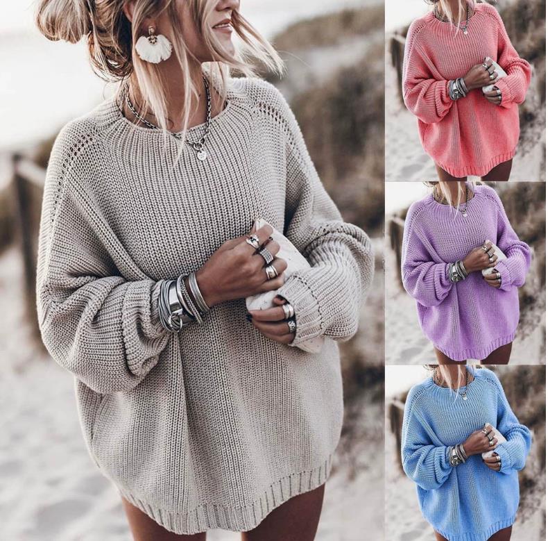 Winter Oversized Knitted Pullover Women Casual Crew Neck Solid Purple Twisted Long Sleeve Tops Lady Mohair Sweater 241021