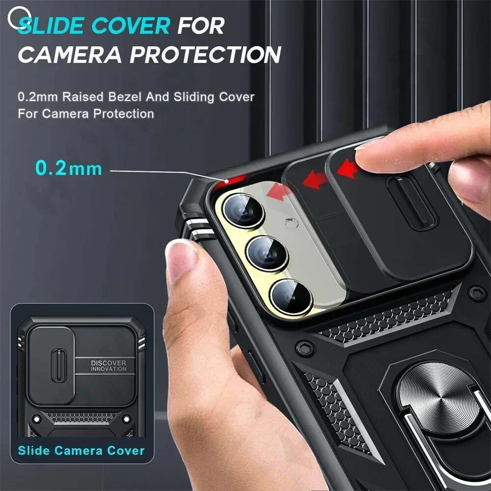 Case for Samsung Galaxy S24 S23 S22 S25 Ultra Plus A55 A56 A36 FE 4G 5G Slider Camera Protect 360 Full Protection Bracket Cover