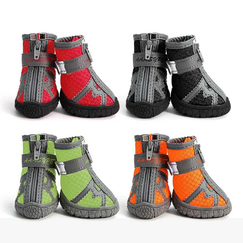 Soft Comfort Pet Shoes Dog Booties with Smooth Zipper and Hook loop Breathable Mesh Non-slip Wear-resistant Sole Boots for Puppy 250402