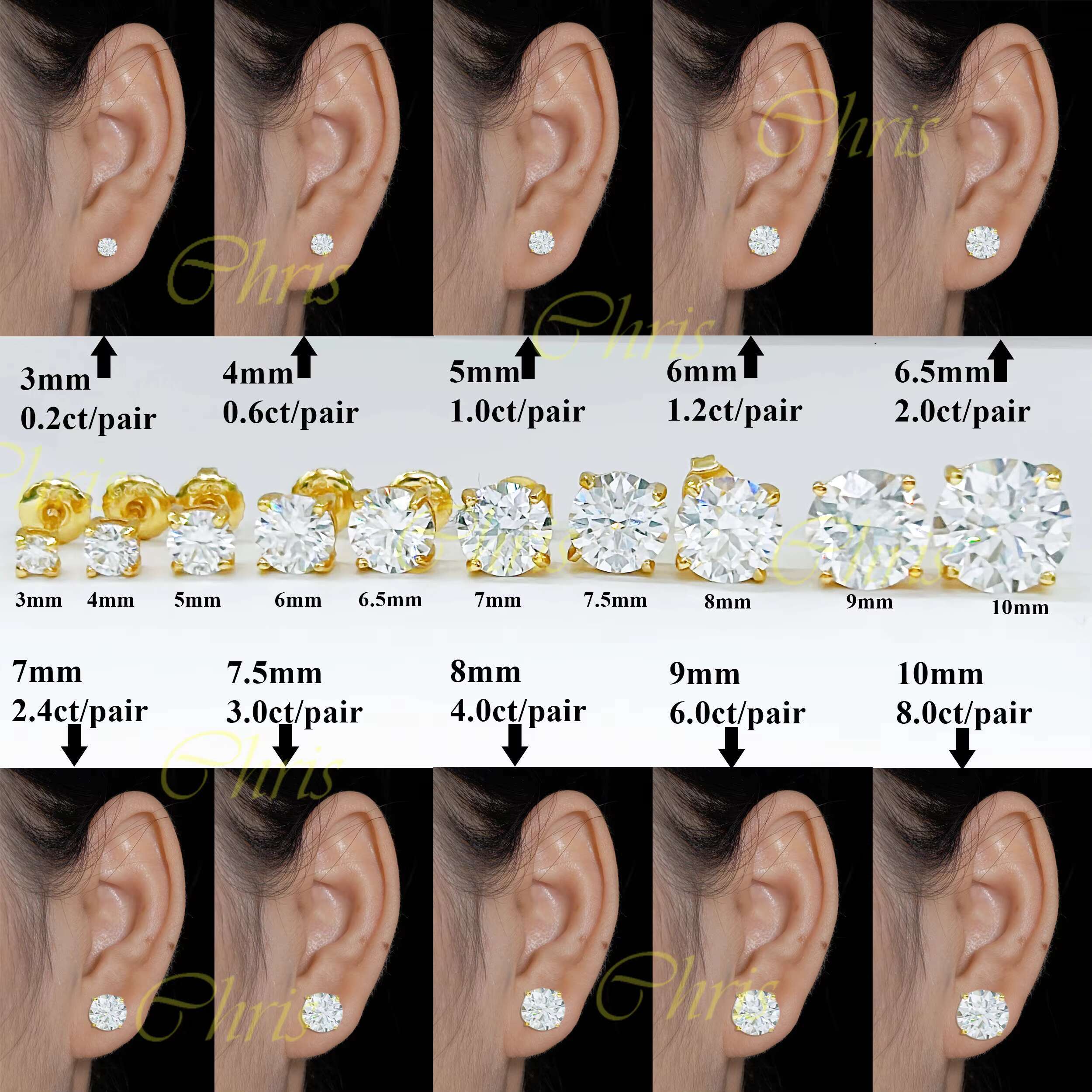 Hot Sale Ready to Ship Fine Jewelry Gold Plated 925 Sterling Silver VVS Moissanite Diamond Screw Back Stud Earrings