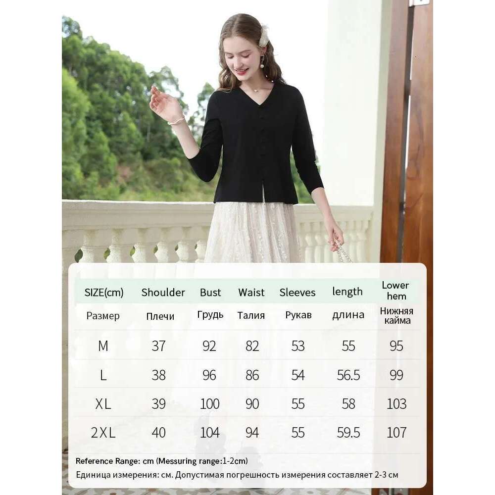 V-Neck Women T-Shirts New Chinese Cotton Long Sleeve Base Top Autumn Interior Knit Casual Blouses
