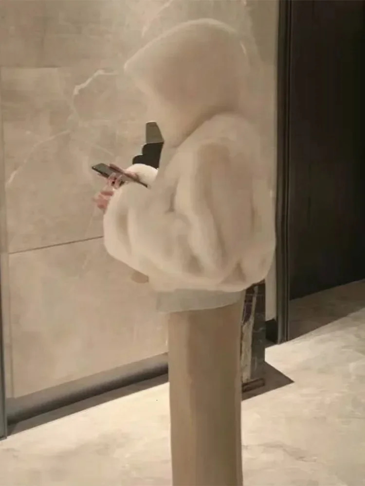 Short Faux Rabbit Fur Coat Women Crop Top Winter Thicken Warm Clothing Small Furry Hooded Faux Fur Jacket Fluffy Jackets 251105