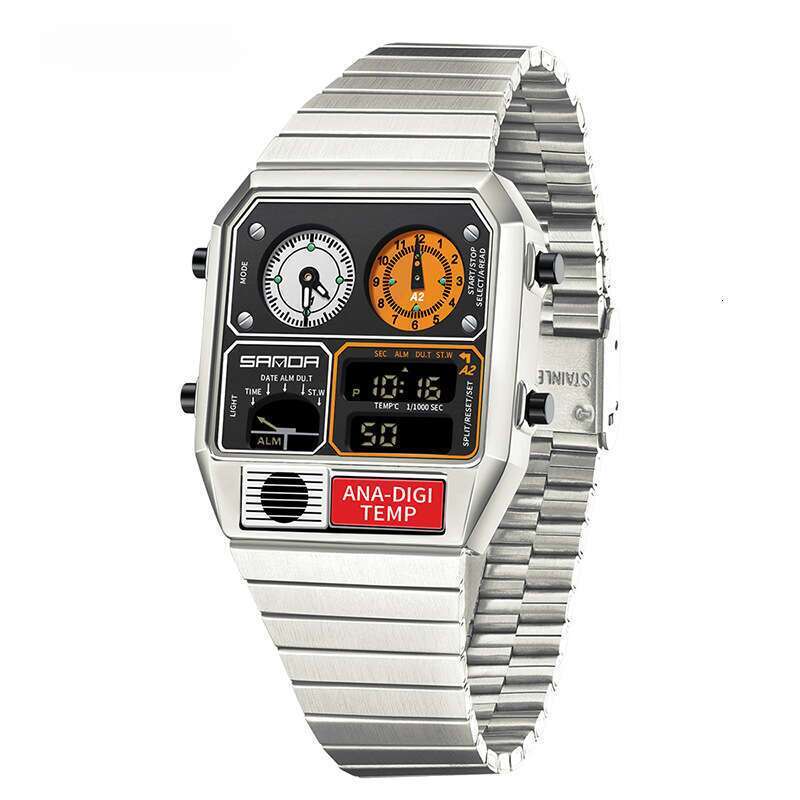DHwatches Sanda Hot-Selling Square Steel Band Thermometer Stopwatch Chronograph Multi-Function Electronic Watch - view 7