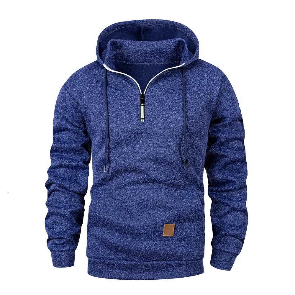 Mens Autumn Warm Hooded Sweatshirt Solid Color Half Zipper Sweatshirt Casual Long Sleeve Breathable Streetwear Sportswear W251106