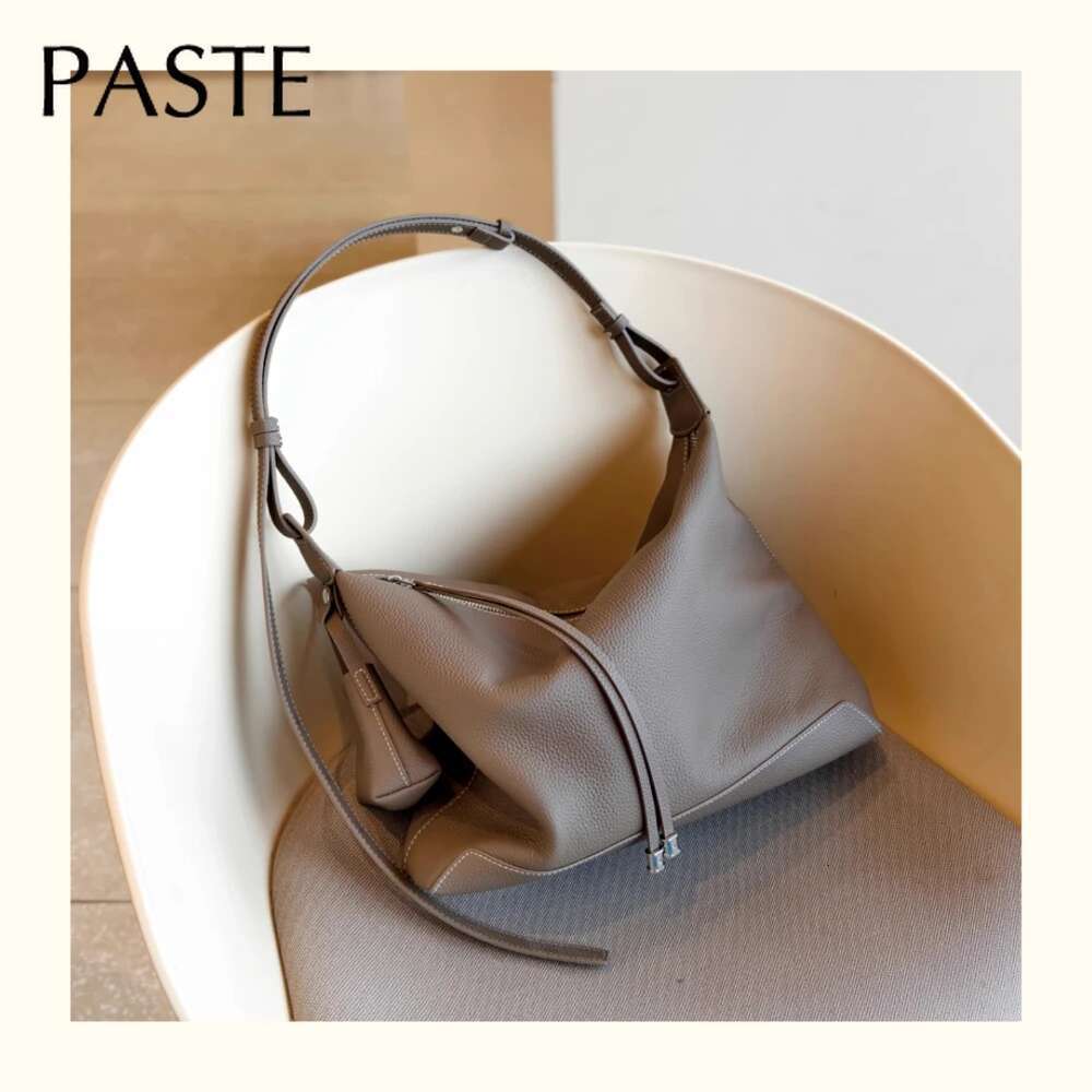 Biscuit Grey Color Soft Amorphous Underarm Shoulder Bag For Women 100% First Layer Cow Leather Female Handbag With Wallet