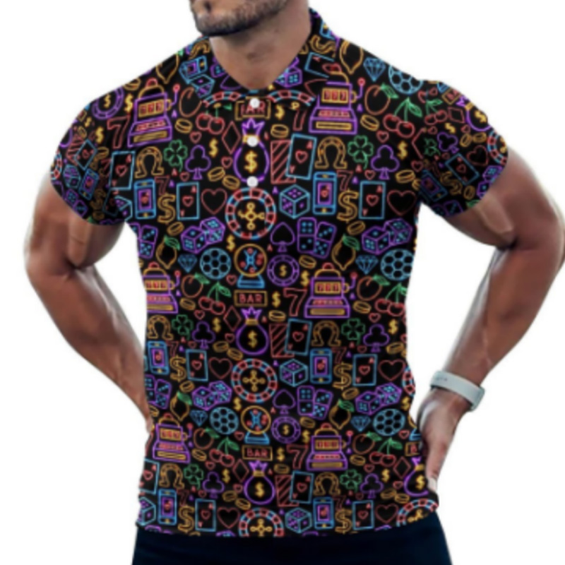 Men's T-Shirts Men's Retro Geometric Print Polo Shirt - 80s Style Colorful Abstract Short Sleeve Polo Top, Casual Fashion Statement Tee for 